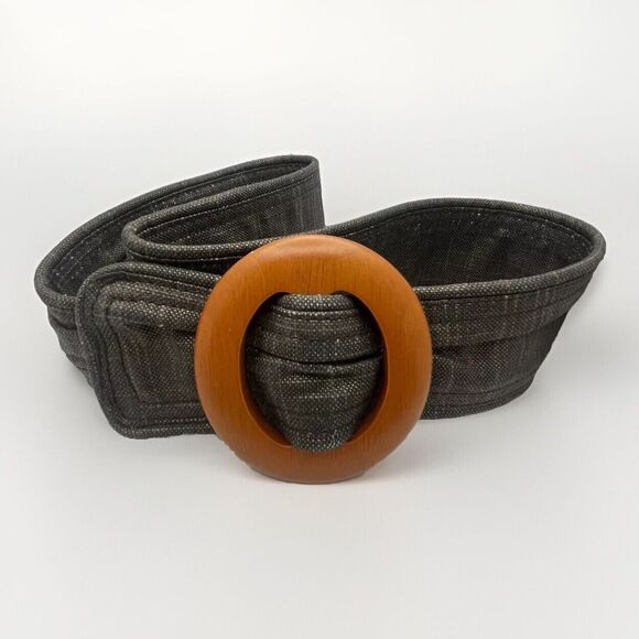 Plenty by Tracy Reese Vintage 90's Y2K Belt Wide Fabric Boho Wood Buckle Sz ML - Picture 1 of 5